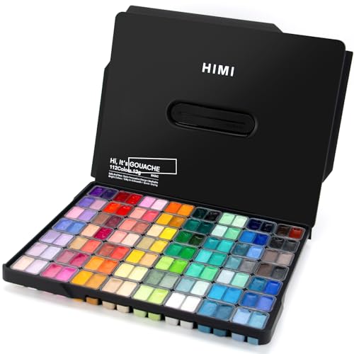 HIMI Gouache Paint Set, 112 Colors x 12g Twin Jelly Cup Design in Carrying Case, Non-Toxic Paint for Canvas and Paper, Perfect for Artists, Student, Opaque Painting (Black)