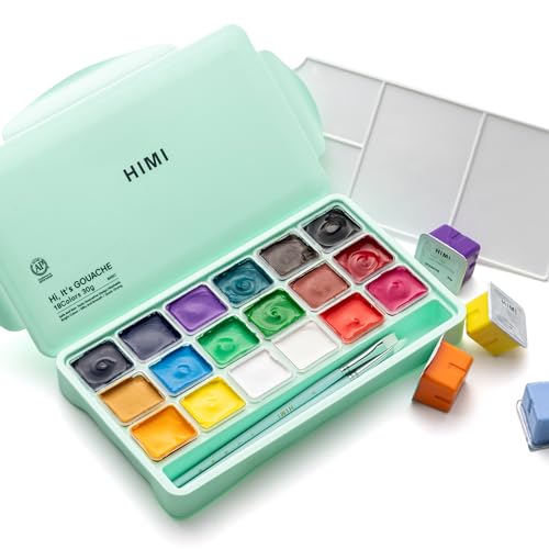 HIMI Gouache Paints Set, 18 Colors, 30g, jelly gouache paint set, Non Toxic Paint for Canvas and Paper, Art Supplies for Professionals, and More (Green Case