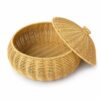Hipiwe Small Plastic Rattan Woven Storage Basket with Lid, Round Multi-Purpose Organizer for Kitchen Picnic Bathroom Countertop