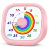 HIPPIH Visual Timer for Kids - 60 Minute Pomodoro Timers for Classroom Kitchen Office, Countdown Kids Timer Clock with Rainbow Disk, Desk Time Management Tool for Toddler with Silent Operation, Pink
