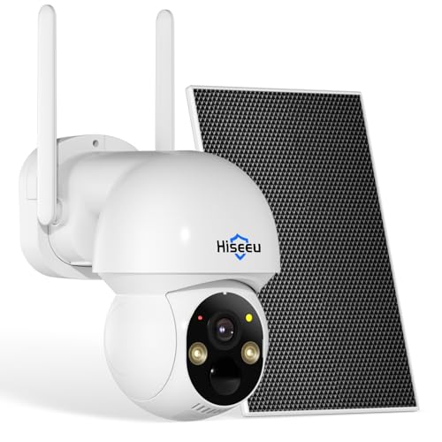 Hiseeu Solar Wireless Security Camera, 2.4G WiFi, Full HD Night Vision, Pan-Tilt Control, Smart Motion Detection, Two-Way Audio, IP66 Waterproof, 100% Wireless Camera Ideal for Home & Business