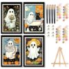 HITO 4 Pack Halloween Paint by Numbers Kit for Kids with Frame Easel - Ghost Paint by Number for Kids Age 6-8-12, Mini Painting by Number for Gift Home Wall Decor(8x12 inch)