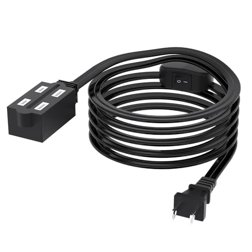 HITRENDS - 10FT Short Extension Cord, 16AWG 10A 125V 3 Outlets Polarized Power Extension Cable with On/Off Switch, Nema 1-15P to Nema 1-15R Short Power Cord for Home, Office, Indoor Electronic Devices