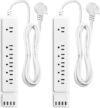HITRENDS - 2 Pack Surge Protector Power Strip, 6FT Extension Cord with 6 AC Outlets and 4 USB Ports, Flat Plug, Wall Mountable Multi Outlet Power Cord for Home Office Dorm Indoor Use（Black） (White)