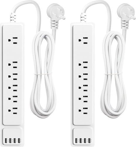 HITRENDS - 2 Pack Surge Protector Power Strip, 6FT Extension Cord with 6 AC Outlets and 4 USB Ports, Flat Plug, Wall Mountable Multi Outlet Power Cord for Home Office Dorm Indoor Use(Black) (White)
