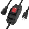 HITRENDS - Extension Cord with Switch, 1.3 FT Short Waterproof Outdoor Extension Cord, 16AWG 3-Core Heavy Duty SJTW Black Power Cord, 16A 1800W 130V Short Waterproof Extension Cable with On/Off Switch
