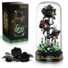 HiWEEGO Flower Building Set with LED Light - 232 PCS Black Rose Building Blocks Kit with Dust Cover, Gift for Mothers Day Wife 3.6MM Flower Botanical Collection Block Toy Home Decor