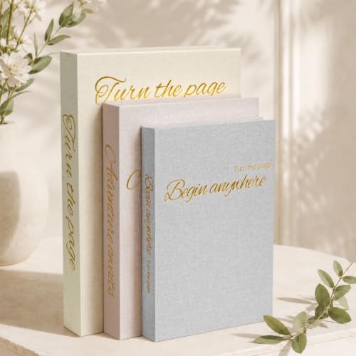 Hiwhy Decorative Book Storage Box Set of 3, Linen Faux Books for Coffee Table, Stylish Decorative Books for Bookshelf, Photo Organization, Keepsake Storage, Home Decor, Blue Gray
