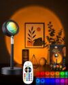 HJCICYH Sunset Projection Mood Lamp, Colorful Sunlight Lamps with Remote, 180°Rotation RGB Night Light Projector LED for Bedroom Decor, Room Color Changing Lights for Halloween Party