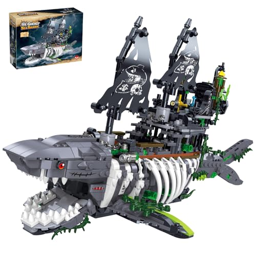 HJPLPXH Mechanical Shark Ship Building Blocks Set, The Ghost Sea Shark Pirate Ship Building Blocks Sets,Toys Gift for Kids Adult Collections Enthusiasts