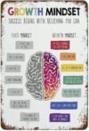 HJPNHFHNT Vintage Metal Sign Growth Mindset Vs Fixed Mindset Comparison Rustic Tin Plaque Study Room Wall-Art Thinking Decor For Teens 8 X 12 in