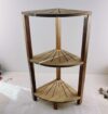 HKAWAY 3-Tier Corner Shower Caddy Stand, Acacia Wood Shower Organizer Standing with Anti-Slip Feet, Waterproof & Durable Bathroom Corner Shelf, Space-Saving Design Storage for Kitchen or Living Room