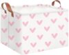HKEC Rectangle Pink Valentine Gift Basket Empty with Handles for Kids,Cute Organizer Toy Bin,Gift Basket for Girls/Kids(Pink Lovely Heart)