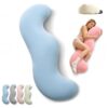 Hllduzn Pea Pod Body Pillow for Side Sleepers, S-Shaped Cooling Full Body Pillow with Ice Silk Fabric, Ergonomic Long Bolster Hug Pillow for Hip, Knee, Back & Leg Support, Washable Cover (Blue,120cm)