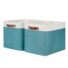 HNZIGE Extra Large Fabric Storage Bin Baskets for Organizing Shelves [2 Pack] Storage Baskets for Closet 16" X 11.8" X 11.8" Rectangular Storage Basket Bin for Organization Living Room(Teal&White)