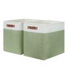 HNZIGE Shelf Storage Baskets for Clothes, Large Storage Bins Fabric Baskets for Organizing, Foldable Rectangular Decorative Storage Bins for Home Closet(White Green), 17" x 12" x 15"