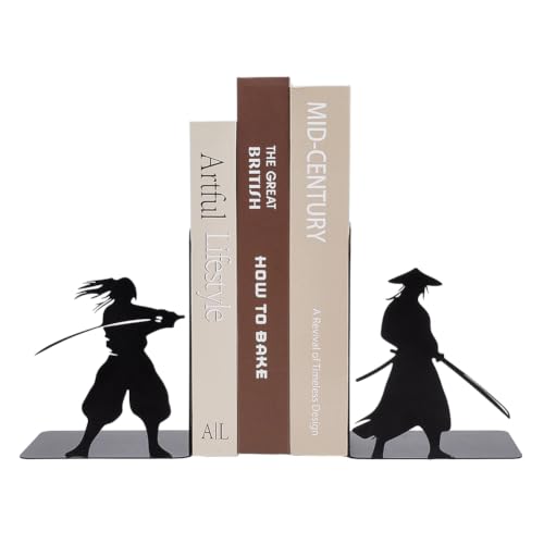 HOBBIESAY 1Set Samurai Bookends for Bookshelves Metal Bookends Decorative Bookend 11.5x8.7 Inch Non Skid Book End to Hold Books for Home Living Room Desk Shelf Decor Office Library