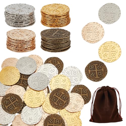 HOBBIESAY Games Pirate 40 Gold Treasure Coin Set Replica Spanish Doubloons for Pirate Party Decorations Favors Pirate Treasure Chest for Halloween Adventure Themed Party Props Decor