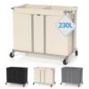 Hodonas 230L Rolling Laundry Hamper, 2-Section Laundry Basket with Wheels, 61 Gallons Laundry Sorter with Metal Structure and Removable Liner, Clothes Hamper for Laundry Room, Bathroom, Bedroom, Beige