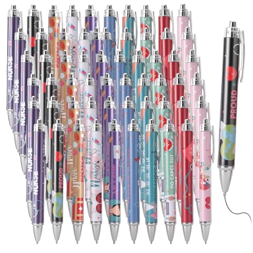 HOFURME 60 Pcs Nurse Pens Bulk, Funny Nurse Gifts Retractable Ballpoint Black Ink Pens for Nurses, Cute Cartoon Medical Theme Nursing for Appreciation Thank You Gifts for Coworkers Staff