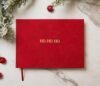 HO HO HO Holiday Memory Book (Red) - Embossed Velvet Hardcover w/Gold Foil Christmas Guest Book, 120 Blank Pages, 140 gsm Thick Paper, Ribbon Bookmark, Christmas Card Keepsakes