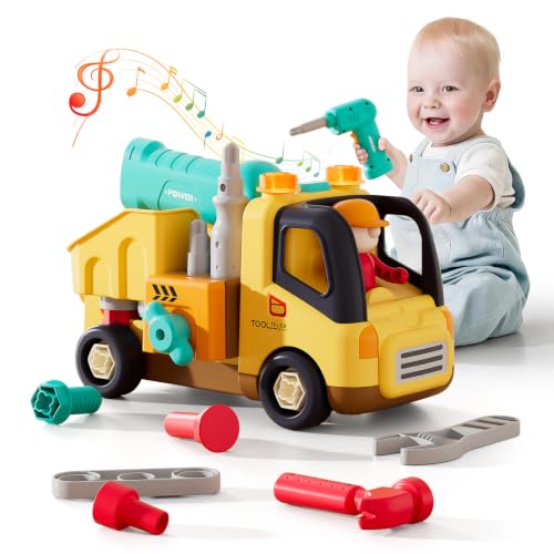 HOLA Toys for 2 Year Old Boys, Tool Truck Toy with 20+ PCS Tool Set and Electric Drill, Construction Pretend Play Toy for Toddlers 18 Months-5 Years, STEM Learning Toy, 2 Year Old Birthday Gifts