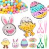 Hollowfly 3 Set Farm Animal Sensory Bin with 3 Pcs Game Board Sensory Bin Filler Bunny Egg Chick Boards 300 Pcs Pom Poms Color Sorting Toys Counting Fine Motor Skill for Easter Party Matching Game