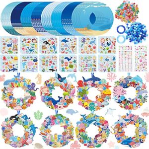 Hollowfly 48 Sets Summer Ocean Wreath Craft Kits DIY Under The Sea Wreath Hanging Ornaments Ocean Make Your Own Paper Craft with Stickers for Home Summer Sea Beach Party Favors Activities