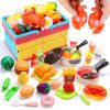 HOLYFUN Play Food Toy Set with Shopping Basket & Cutting Fruits