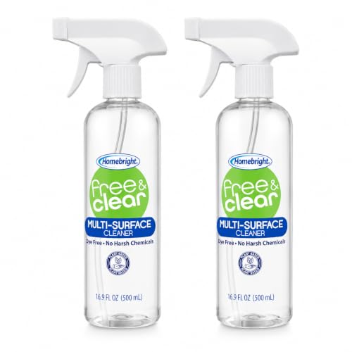 Homebright Free & Clear Multi-Surface Cleaner Spray, Plant-Based Formula, Dye-Free & No Harsh Chemicals, Safe for Everyday Cleaning on Counters, Glass, Stainless Steel & More, 16.9 fl oz, Pack of 2