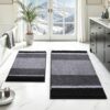 HOMEIDEAS Black Bathroom Rugs Set of 2, Thick Absorbent Chenille Bath Mats, Non-Slip Soft Shaggy Rugs for Bathroom Floor, 20" x 32" & 17" x 24"