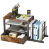 Homeiju Wood Desk Organizer with Drawers, Desk File Organizer with 3 Vertical File Holders, File Shelf,Storage for Mail, Supplies,Classroom Organization