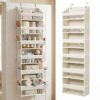 HOMELUX THEORY UPGRADED 6 Tiers Over The Door Organizer Hanging - 100D EXTRA THICK & 50lbs HUGE CAPACITY, 12 Side Mesh Pockets Over The Door Shoe Organizer, Hanging Closet Organizer (Ivory, 1pc)