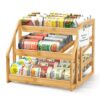 HOMESTEAD Bamboo Can Organizer for Pantry - 3 Tier Rack with Adjustable Dividers, Gravity Feed Canned Goods Organizer, 36 Cans Soda Storage