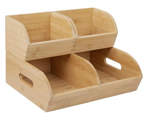Homeware Express Potato and Onion Storage Bin for Pantry and Kitchen Counter - Ventilated Stackable Bamboo Organizer Baskets with Handles