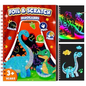 homicozy Art & Craft Activity for Kids - Foil Fun Dinosaurs & Scratch Art Book 2-in-1, No Mess Art Crafts for boys,DIY Creative Activity Kit,Gifts for Boys and Girls Ages 4, 5, 6, 7, 8, 9, Travel Toys