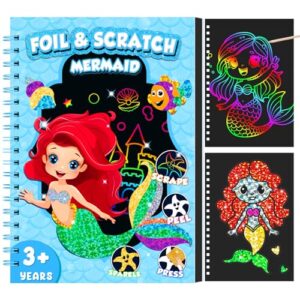 homicozy Art & Craft Activity for Kids - Foil Fun Mermaids & Scratch Art Book 2-in-1, No Mess Art Crafts for Girls,DIY Creative Activity Kit,Gifts for Girls Ages 4, 5, 6, 7, 8, 9, Travel Toys