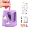 homicozy Electric Pencil Sharpeners for Kids, Cute Small Pencil Sharpener for Home Classroom, Battery Pencil Sharpener Electric Plug in, with Erasers DIY Stickers Note Pad (Purple Battery)