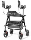 HOMLAND Upright Walkers for Seniors, Stand Up Rollator Walker with Adjustable Padded Armsupport & Seat, 8" All Terrain Foldable Rolling Walker, Easy Assembly