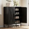 Homleke Farmhouse Shoe Cabinet with 2 Barn Doors & Metal Legs, 5-Tier Shoe Storage Cabinet with 3 Adjustable Shelves, Tall Shoe Rack Organizer for Closet, Shoe Organizer for Entryway, Hallway, Black