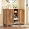 Homleke Farmhouse Shoe Cabinet with 2 Barn Doors & Wood Legs, 5-Tier Shoe Storage Cabinet with 3 Adjustable Shelves, Tall Shoe Rack Organizer for Closet, Shoe Organizer for Entryway, Rustic Walnut
