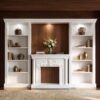 Homsee 118" W Bookcase Wall Unit with Fireplace Mantel Surround and 3-Color Lights, Mid Century Modern Book Shelf, Tall Boookcases and Bookshelves with 4 Adjustable Shelves for Living Room, White