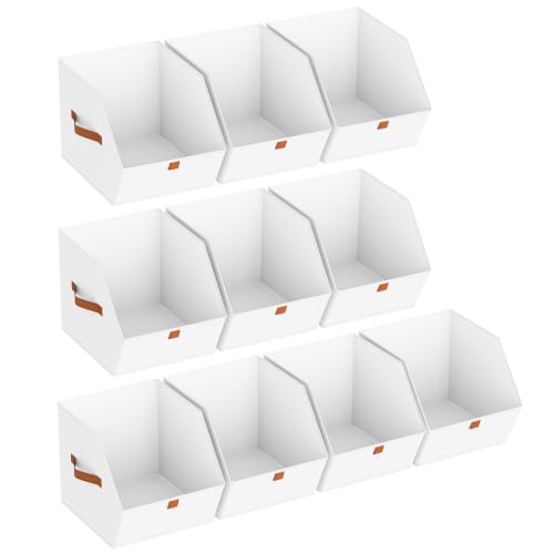 Homsorout Fabric Closet Storage Cubes - 10 Pack Square Storage Bins with Dual Handles for Clothes, Towels, Toys, Cube Storage Organizers for Bedroom, Nursery, Shelves, Closet, Small Spaces, White