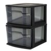 HOMZ 1 Drawer Storage Cart, Medium Plastic Container, Black Frame, 2 Pack