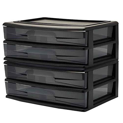 HOMZ 2-Pack 2-Drawer Storage Cart, Plastic Drawers with Smoke Tint, 15" Wide Body, Black Frame - Organizing Drawer Containers for Home, Bathroom, Bedroom, Office, and Classroom