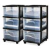 HOMZ 2-Pack Drawer Tower, 3-Tier Clear Plastic Storage Organizer Cart, Black Frame - Organizing Containers with Wheels for Home, Bathroom, Bedroom, Office, and Classroom