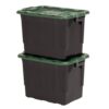 HOMZ 2 Pack 20-Gallon Plastic Stackable Storage Bin with Lid, Container Box with Latching Handles for Home Garage Organization, Black/Green