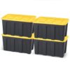 HOMZ 4-Pack Durabilt Tote, Heavy Duty Plastic Storage Bins with Lids, 34 Gallon, Black/Yellow - Stackable Organizing Containers for Home, Garage, and Office