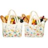Honboxte For 2 Pack Large Canvas Grocery Reusable Foldable Tote Bag,Floral