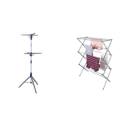 Honey-Can-Do 2-Tier Collapsible Tripod Clothes Drying Rack DRY-09220 Chrome & Oversize Collapsible Clothes Drying Rack DRY-09066 Silver, 50 lbs
